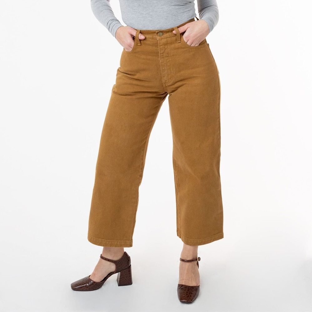 Los Angeles Apparel High Waisted Wide Leg Jean in Brass